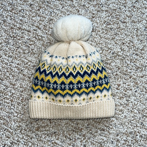 GAP Cream and Blue Knit Pom-Pom Beanie - Picture 1 of 2
